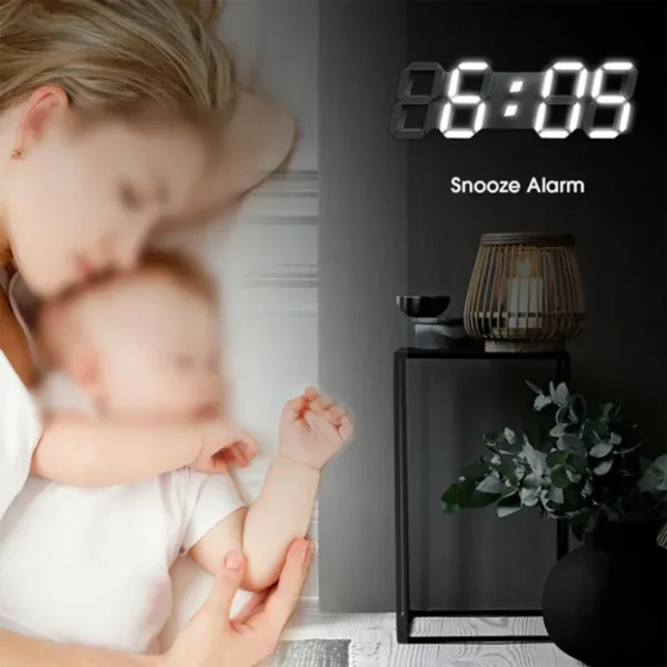 3D LED Wall Clock Large Digital Wall Clock With Remote Control Alarm Clock Time Date Temp Display Wall&Table Clock Modern Design - Image 4