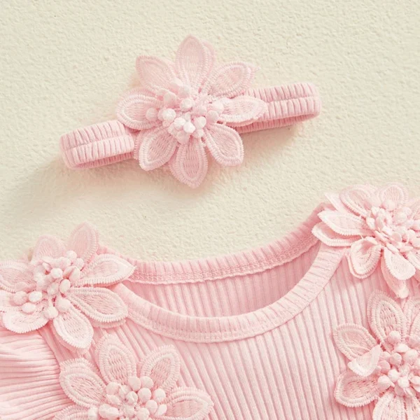 3D Flower Summer Baby Girls Romper Princess Mesh Newborn Clothes Lace Patchwork Ruffle Bodysuit Dress Headband Kids Clothing - Image 5