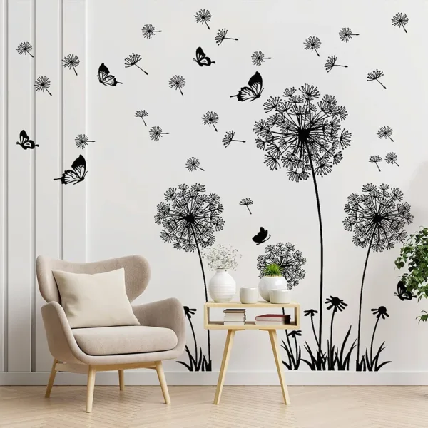 Black Dandelion Wall Stickers Butterflies On The Wall Living Room Bedroom Glass Window Decoration Mural Art Home Decor Decals - Image 6