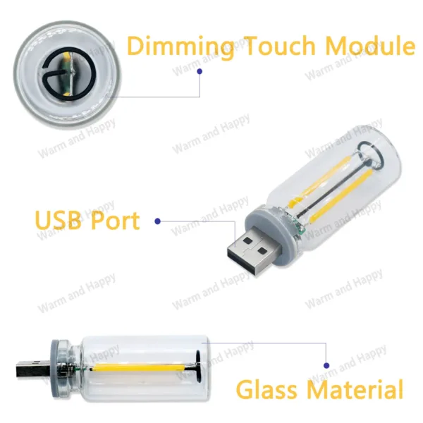 LED Retro Edison Light Bulb 0.3W DC5V USB Dimming Touch Tube Light Source Mobile Power Light Night light Bedside Light Laptop - Image 6