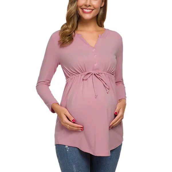 Women Maternity Long Sleeve Solid Color Nursing Tops T-shirt For Breastfeeding - Image 3