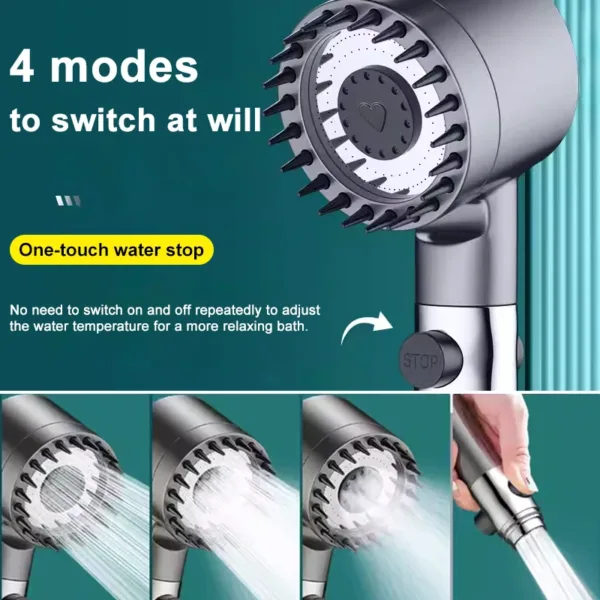 High Pressure Shower Head 4 Modes Adjustable Showerhead With Massage Brush Filters Water Saving Shower Bathroom Accessories - Image 21