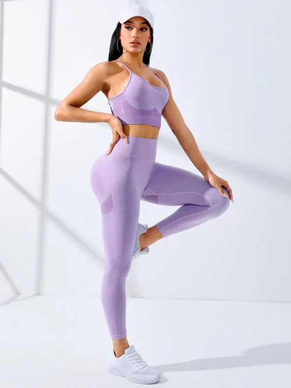 Women Yoga Set 2/Pcs Seamless Workout Outfits Yoga Sportswear Tracksuit Leggings And Thin Shoulder Strap Stretch Sports Bra Fitn - Image 8