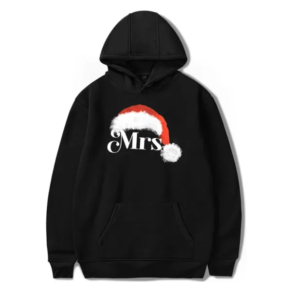 Hoodies Couple Christmas Hat Letter Mr Mrs Print Pullover Long Sleeve Fashion Xmas Gift Sportswear Women Men Lover Sweatshirt - Image 3