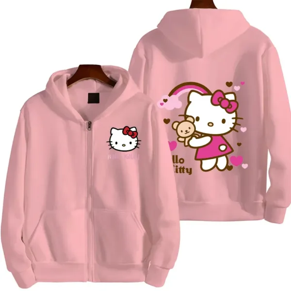 Women's Zipper Hoodie Autumn and Winter New Cute Kawaii Sanrio Hello Kitty Pattern Sweatshirt 2024 Streetwear Women's Clothing - Image 5