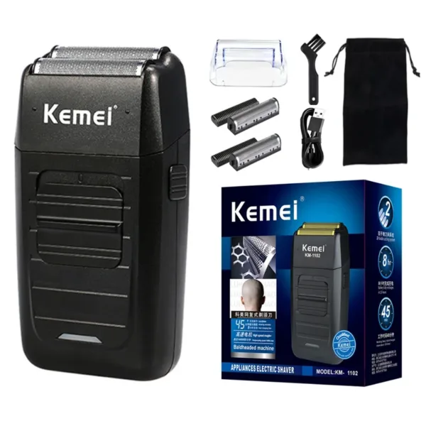 Kemei Rechargeable Cordless Shaver for Men Twin Blade Reciprocating Beard Razor Face Care Multifunction Strong Trimmer KM-1102 - Image 6