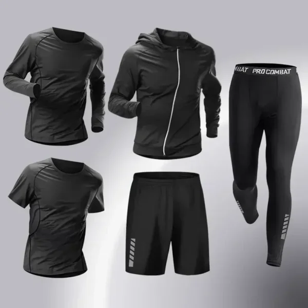 Fashion 3-5 PCS Mens Running Sportswear Set Fitness Jogging Compression Tracksuit Suit Training Sports Clothes Dry Fit Leggings - Image 14