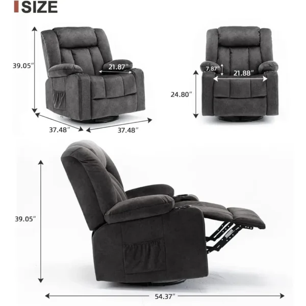 Recliner Chair Massage Rocker with Heated 360 Degree Swivel Lazy Boy Recliner Single Sofa Seat with Cup Holders for Living Room - Image 2