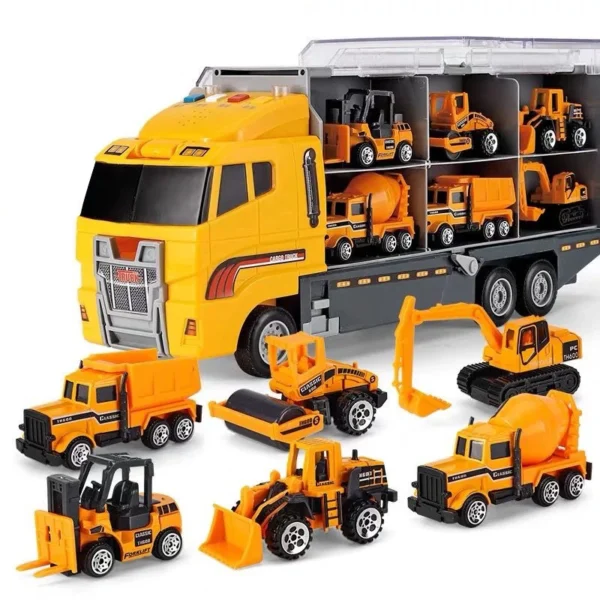 Big Construction Container Transporter Playset With 6PCS Mini Vehicle Carrier Truck Engineering Car Model Toys For Kids Gifts - Image 10