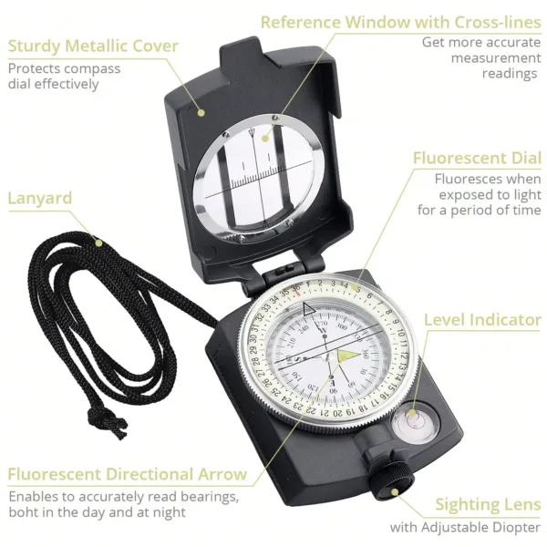Multifunction Military Compass Pocket Metal Sighting Grey Camping Survival Built-in Bubble Level for Hiking Climbing Biking - Image 3