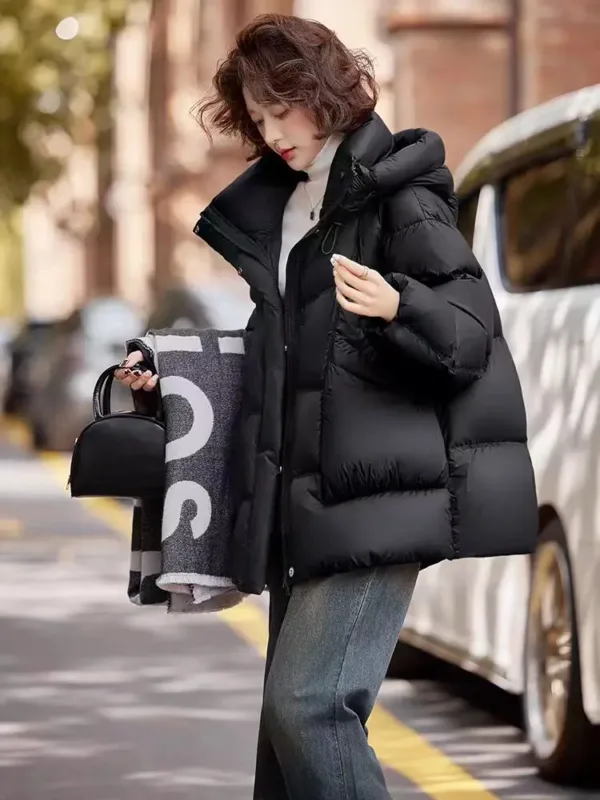 Puff Down Jacket Women's Winter Jacket Padded New Outerwear Hooded Versatile Loose Padding Thickened White Duck Down Warm Coat - Image 5