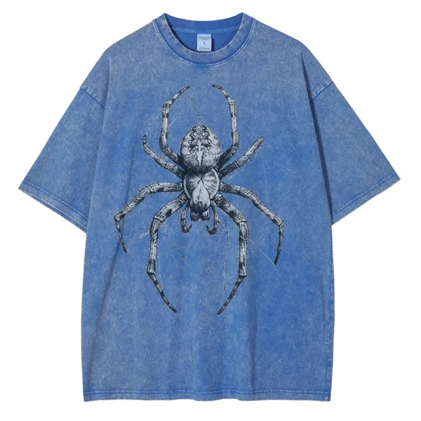 Spider Hand Drawn Graphic T Shirts for Men Casual Distressed Cotton Short Sleeves Printed Oversized T-shirt - Image 2