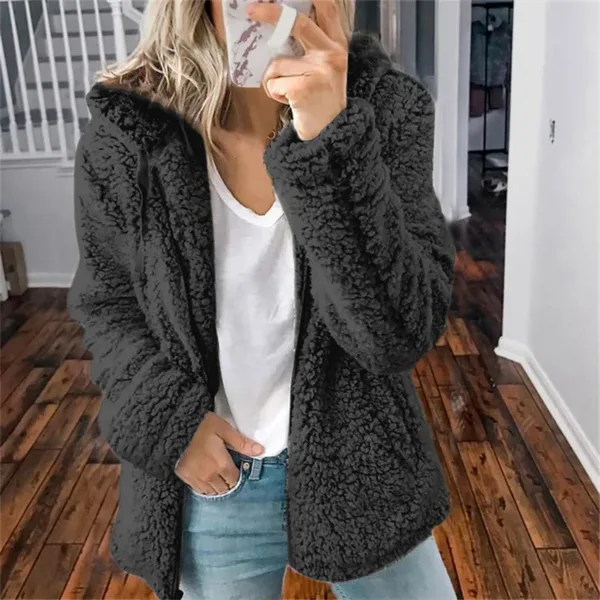 Women Plush Thickened Warm Hoodie Fashion Solid Color Cardigan Hooded Sweatshirt Winter Female Comfortable Casual Outerwear 5XL - Image 16