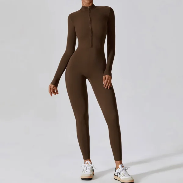 Yoga Boilersuit Long Sleeved Women's Sportswear Gym Zipper Jumpsuits Workout High-intensity Fitness One-piece Skin-tight Garment - Image 4