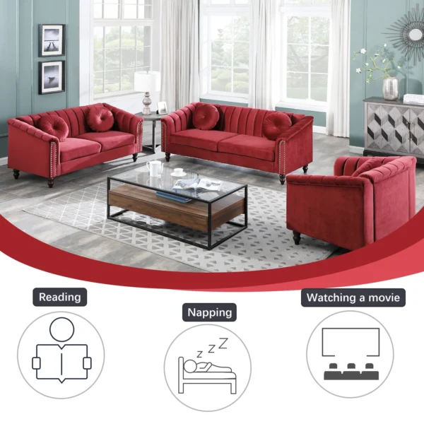 Sofas Red Microfiber 3-Piece Couch Living Room Sofa Set Couch Set Living Room Furniture Nordic Sofa Bed Elegant and Comfortable - Image 8