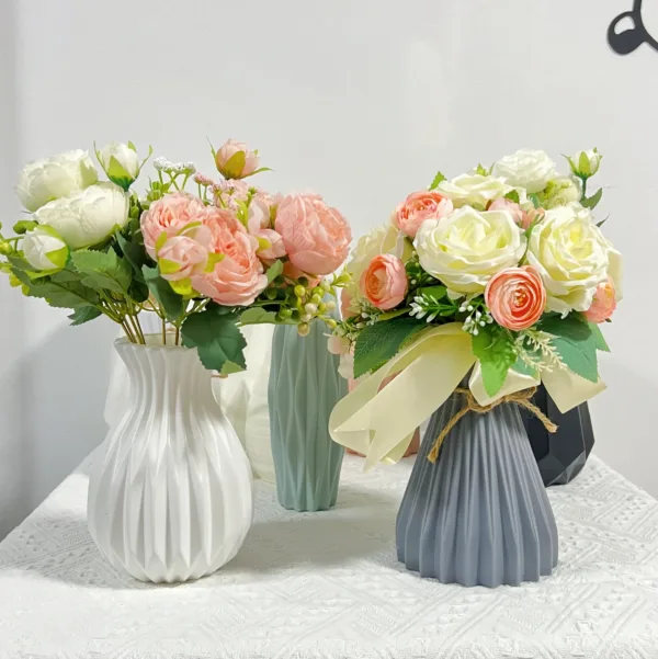 Plastic Flower Vase Imitation Ceramic White Flower Pot Basket Nordic Home Living Room Decoration Ornament Flower Arrangement - Image 5