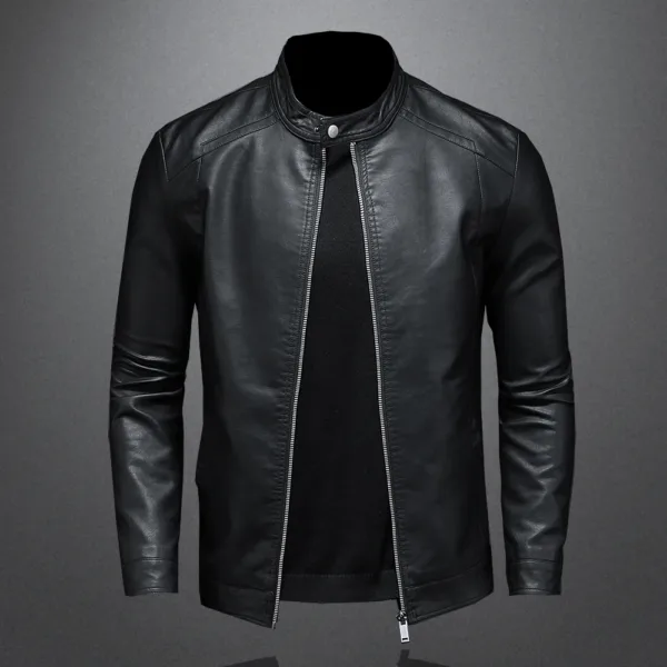 Spring Autumn Leather Jacket Men Stand Collar Slim Pu Leather Jacket Fashion Motorcycle Causal Coat Mens Moto Biker Leather Coat - Image 4