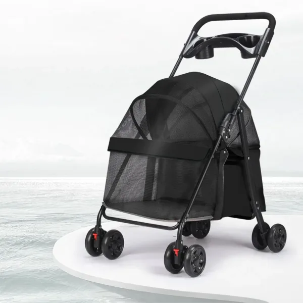 Small Animal Carrier, Outdoor Foldable Pet Trolley with 4 Wheels, Multifunctional Breathable Pet Stroller, Dog and Cat Cart - Image 5