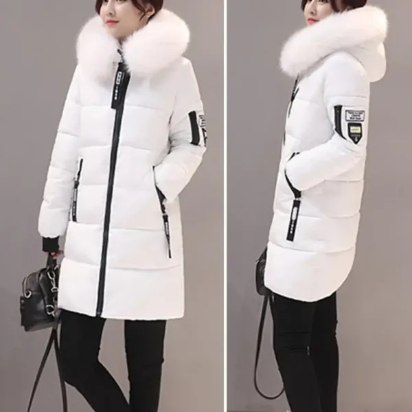 Women Winter Cotton Coat Hooded Mid Length Outerwear Windproof Warm Long Sleeve Jacket Solid Color Slim Fit Lady Down Coat - Image 8
