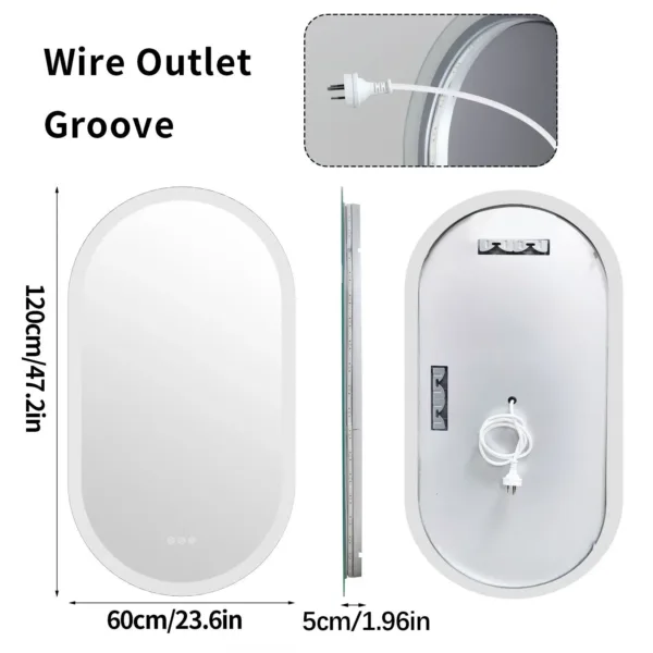 3 Sizes Oval LED Bathroom Mirror Dimmable 3 Colors Light Smart Anti Fog Wall Mounted Vanity Mirror Plug/Hardwire Install - Image 3