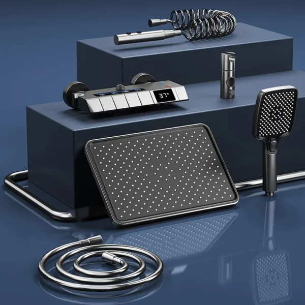 Piano Keys Bathroom Shower System Intelligent LED Temperature Display Shower Suit Bathtub Gray Rain Mixer Shower Faucet Full Set - Image 12