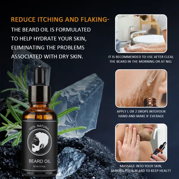 New Facial Hair Beard Growth Oil For Men Thicken Soft Smooth Nourish Beard Oil Natural Mustache Growing Essential Oil Beard Care - Image 4
