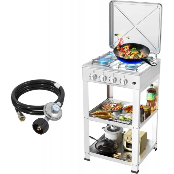 Propane Gas Stove-300000BTU Portable Gas Stove with Support Leg Stand and Wind Blocking Cover Adapter Ignition Camping Stov - Image 5