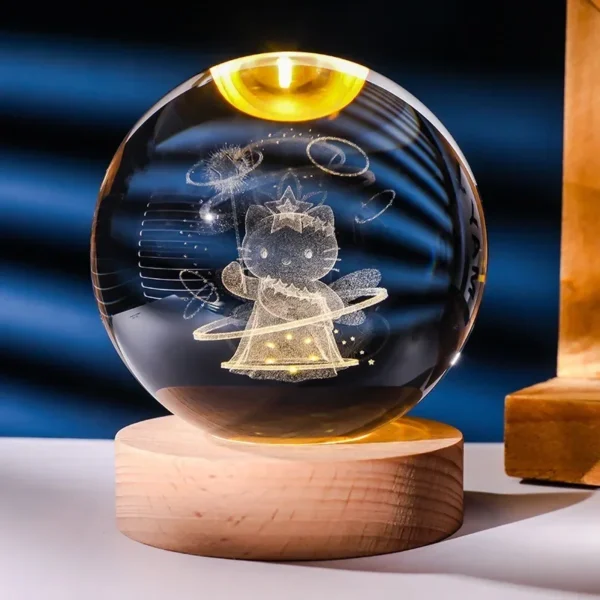 5CM 3D Crystal Ball Night Light Decoration Kuromi Sanrio Hello Kitty Action Figure Toy Bedroom Decoration Gift Mini Night Light - Image 3