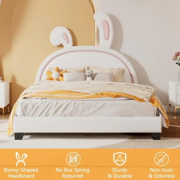 Children bed. With rabbit headboard, with Flat noodles support, baby bed frame, children's bedroom, white, children's bed - Image 7