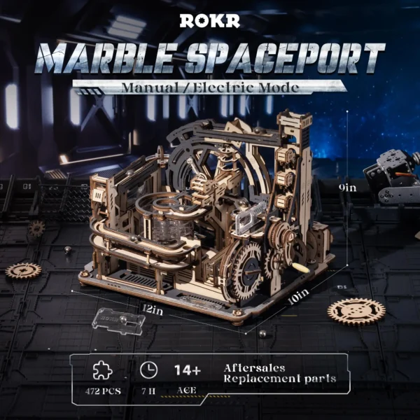 ROBOTIME Rokr Electric Marble Run with Light 3D Puzzle Toys Marble Spaceport Gifts for Kids Children Connect With Night City - Image 2