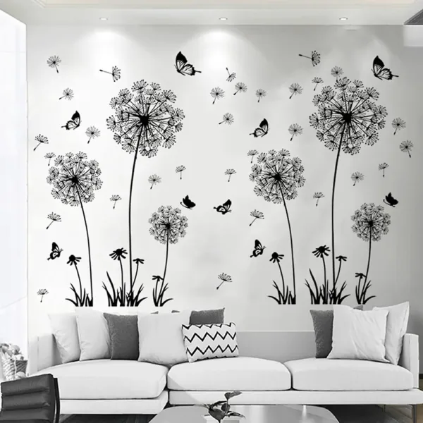 Black Dandelion Wall Stickers Butterflies On The Wall Living Room Bedroom Glass Window Decoration Mural Art Home Decor Decals - Image 5