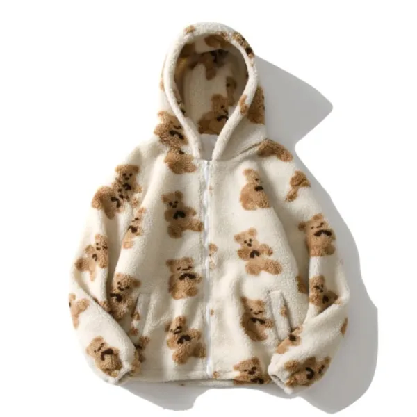 Cartoon Bear Lamb Hoodies Women's Wool Couple Jacket Casual Oversize Hoodie Winter Warm Tops Female Sweatshirt Cute Teddy Coats - Image 4