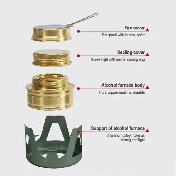 Portable Mini Spirit Burner Alcohol Stove Ultralight Brass Camping Cooking Stove for Outdoor Backpacking Hiking Camping Furnace - Image 7