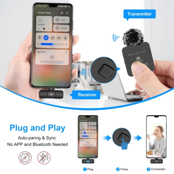 PULUZ Wireless Lavalier Lapel Condenser Microphone for iPhone Type C Android Smartphone Camera PC Gaming YouTube Broadcast Vlog - Image 10