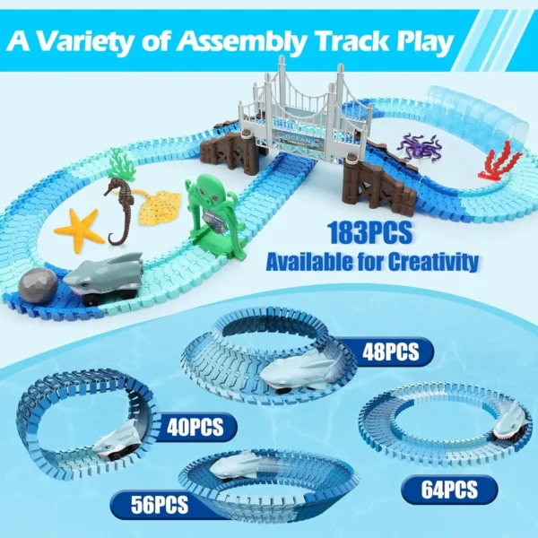 VATOS Track Toys Shark Race Car Toy for Boys Girls Age 3+ Bendable Flexible Racetrack Cars Ocean Train Toy STEM Educate Kid Set - Image 3