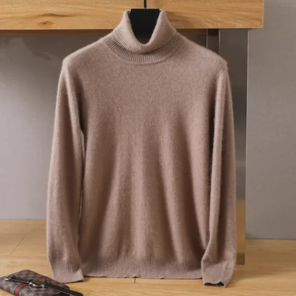 Men's 100% pure Mink velvet Cashmere Sweater High Lapels Pullovers Knitted Winter New Tops Long Sleeve High-End Jumpers - Image 3