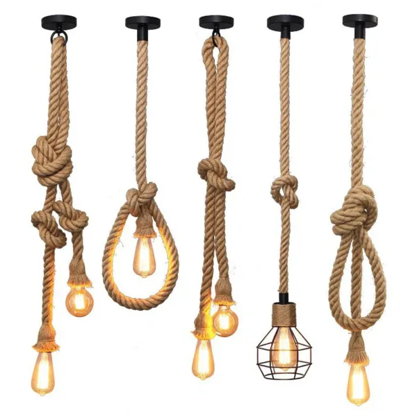 Vintage Hemp Rope Pendant Lights Attic Personality Industrial E27 Indoor Lightings For Loft/Living Room/Bar Retro Hanging Lamp - Image 10