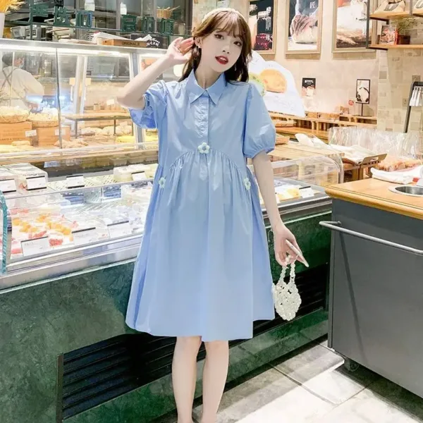 Maternity Summer Dress Set Chao Mom Maternity Set Petite Plus Size Loose Summer Nursable Skirt Maternity Dresses - Image 5