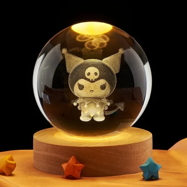 5CM 3D Crystal Ball Night Light Decoration Kuromi Sanrio Hello Kitty Action Figure Toy Bedroom Decoration Gift Mini Night Light - Image 6
