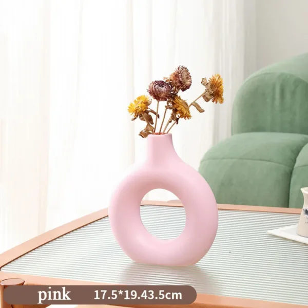Plastic Circle Vase Donut Shape Living Room Decoration Dry Flower Vase Nordic Style Home Decor Furnishings Vase Room Decor - Image 12