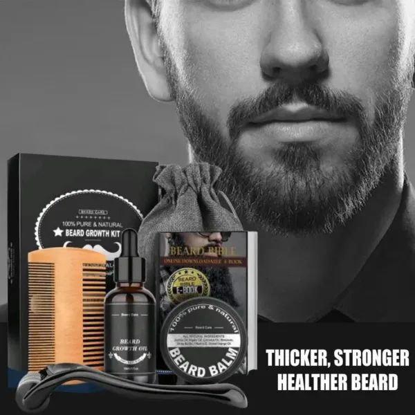 5pcs Beard Growth Kit Men Barbe Hair Enhancerbeard Essentiall Oil Beard care Leave-in Conditioner,Double Sided Comb Beard Cream - Image 3