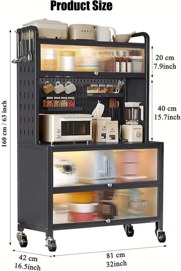 5-Tier Bakers Rack for Kitchen, Kitchen Storage Cabinets , Microwave Stand with Storage, Home, Office, Pantry, Garage, Black - Image 3