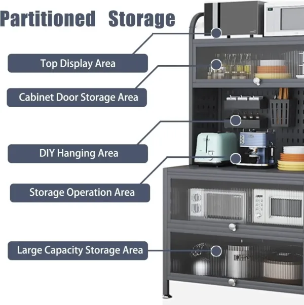 5-Tier Bakers Rack for Kitchen, Kitchen Storage Cabinets , Microwave Stand with Storage, Home, Office, Pantry, Garage, Black - Image 4