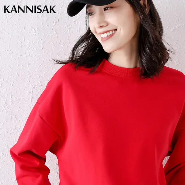 Women Sweatshirts O-neck Cotton Loose Long Sleeve Outerwear Spring Autumn Casual Sweatshirt Solid Womens Pullovers Harajuku Top - Image 8