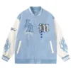 Letter Embroidery Men's Baseball Jacket Y2k Flame Leather Varsity Jacket Windbreaker High Street Hip-Hop Vintage Coat Clothing - Image 5