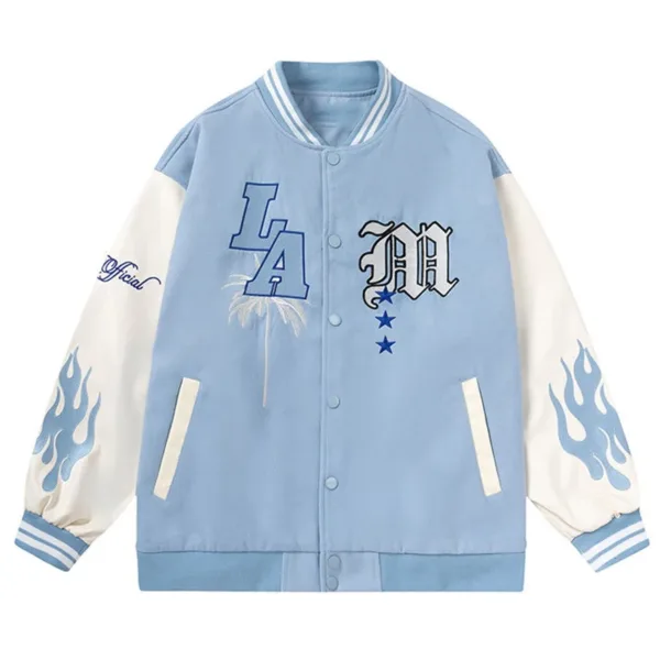 Letter Embroidery Men's Baseball Jacket Y2k Flame Leather Varsity Jacket Windbreaker High Street Hip-Hop Vintage Coat Clothing - Image 5