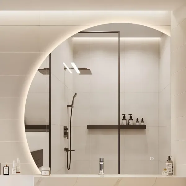 Half Moon Led Mirror for Bathroom, Semicircl Backlit Frameless Vanity Mirror with Lights,Dimmable Anti-Fog Smart Mirror - Image 4