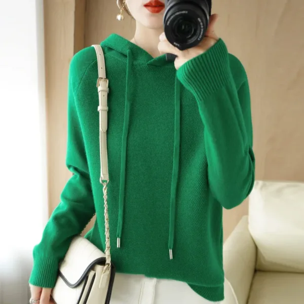 Hooded Sweater for Women Spring and Autumn 2024 New Hoodie Underlay with Knitted Shirt for Casual Large Hooded Sweater for Women - Image 8
