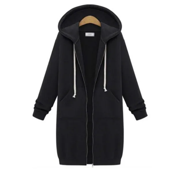 2024 Women's Autumn Winter ThickenHoodies Parkas Loose Hooded Jackets Zipper Pocket Maxi Size Sweatshirt Sports Dresses Outwear - Image 3