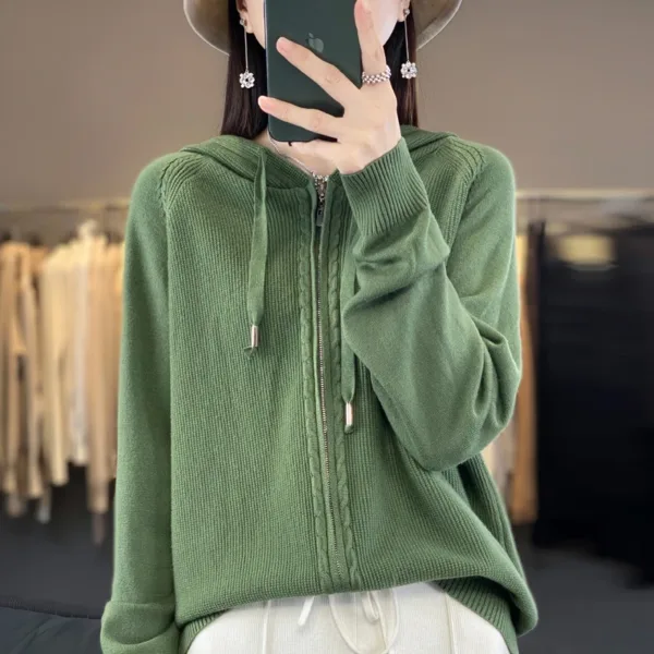 Zip-up Hoodies And Sweatshirts For Women Merino Wool Long Sleeve Sweaters Ladies Clothes Knitted Jumpers New Arrivals Outerwears - Image 4